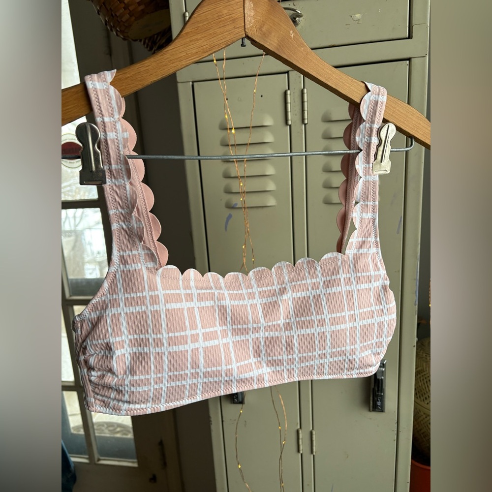 Aerie Plaid Scalloped Scoop Bikini Top - Picture 7 of 10